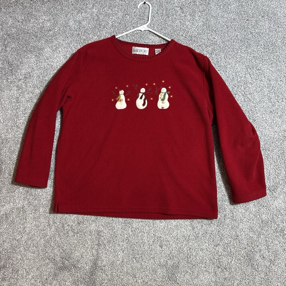 Retro Y2K Sweatshirt Womens Large Embroidered Snowman Grandmacore Holiday Cozy
